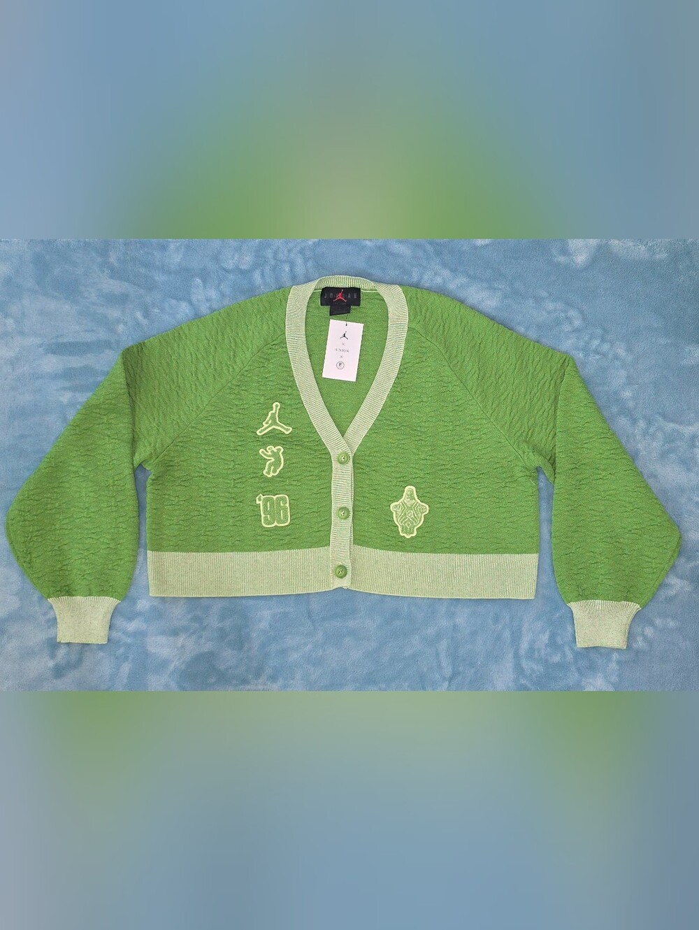 Jordan x UNION x Bephies Beauty SupWomen's Green Cropped Cardigan Sweater